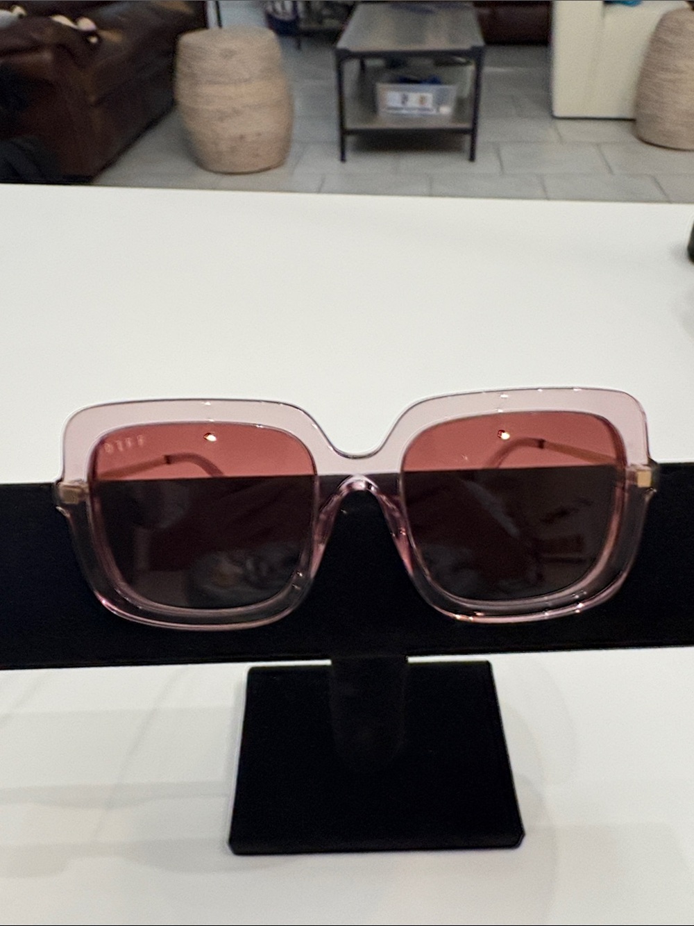 DIFF Eyewear Sandra Sunglasses - Light Pink Crystal / Dusk Gradient (Oversized)